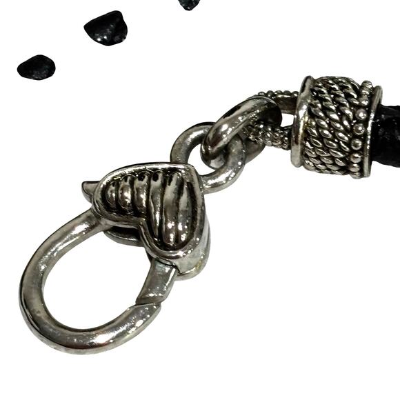 Thick braided leather choker necklace with silvertone clasp ends Boho festival - Picture 5 of 6